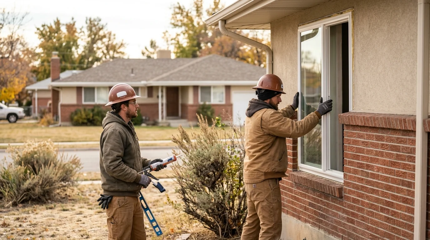Homeowner reviewing energy efficient window options with a local installer in Kearns