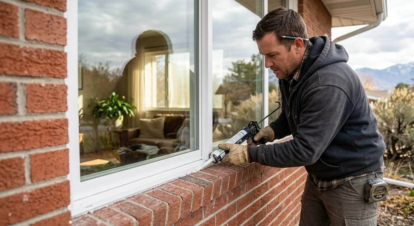 Close-up of new low-E double pane window installed in a Kearns ranch home