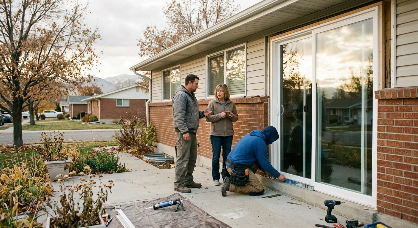 Wide shot of finished patio slider on a ranch-style Kearns property