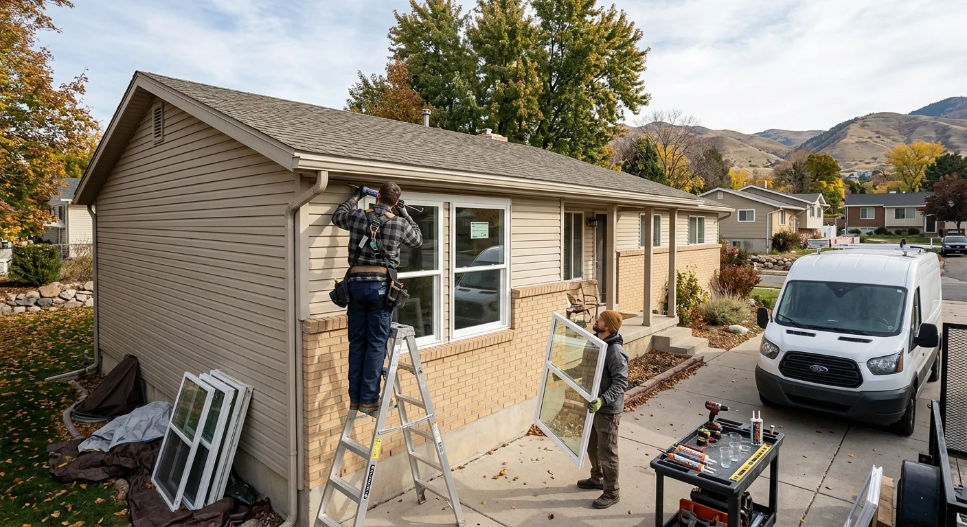 Wide shot of a Kearns ranch home with freshly replaced double-hung window glass