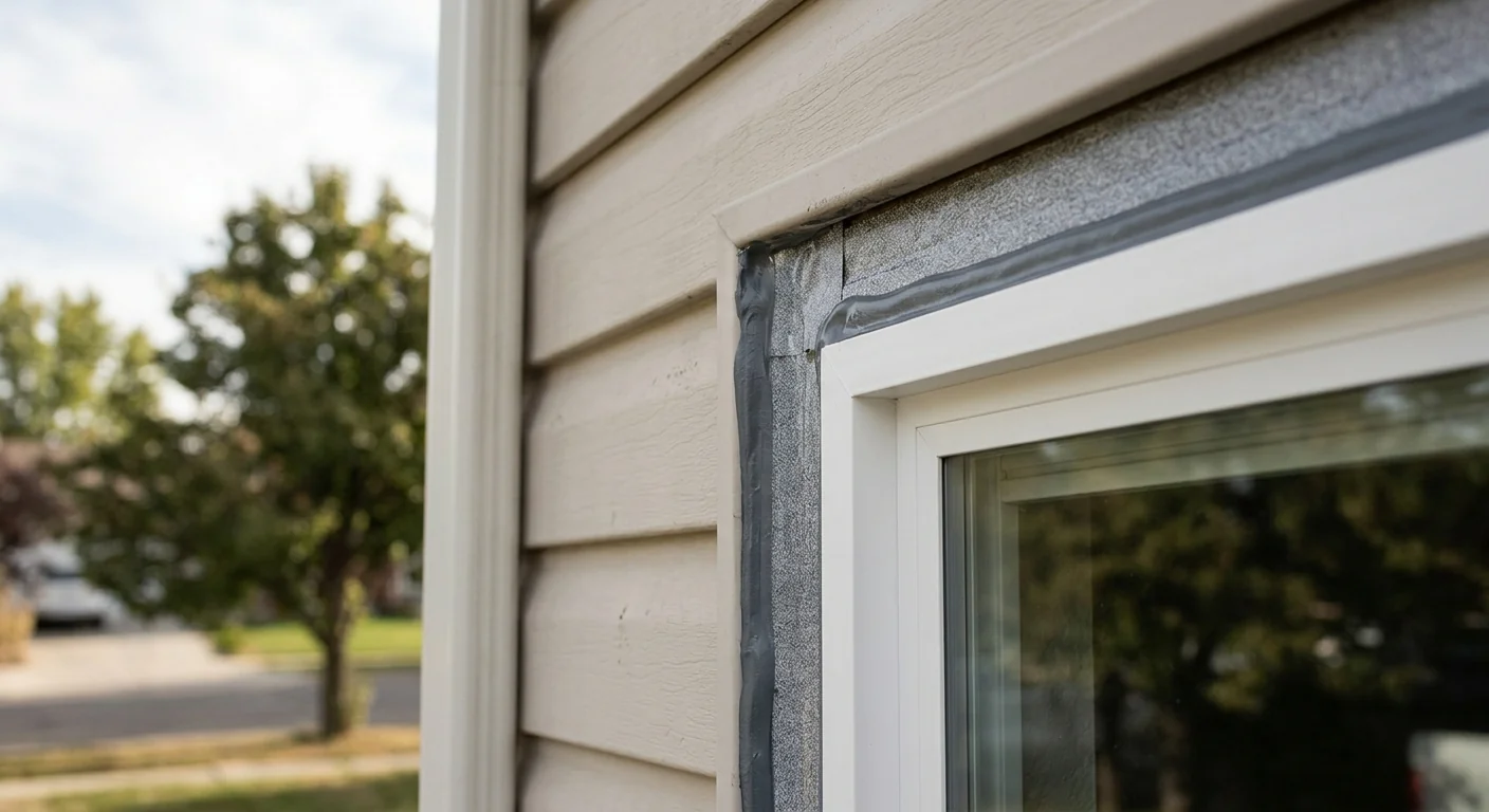 Sealant and flashing detail along the edge of a replacement window frame